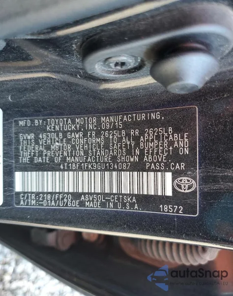 2016 Toyota Camry Le from USA, damaged, VIN 4T1BF1FK9GU134087